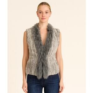 What Goes Around Comes Around Rabbit Fur Vest Small Grey